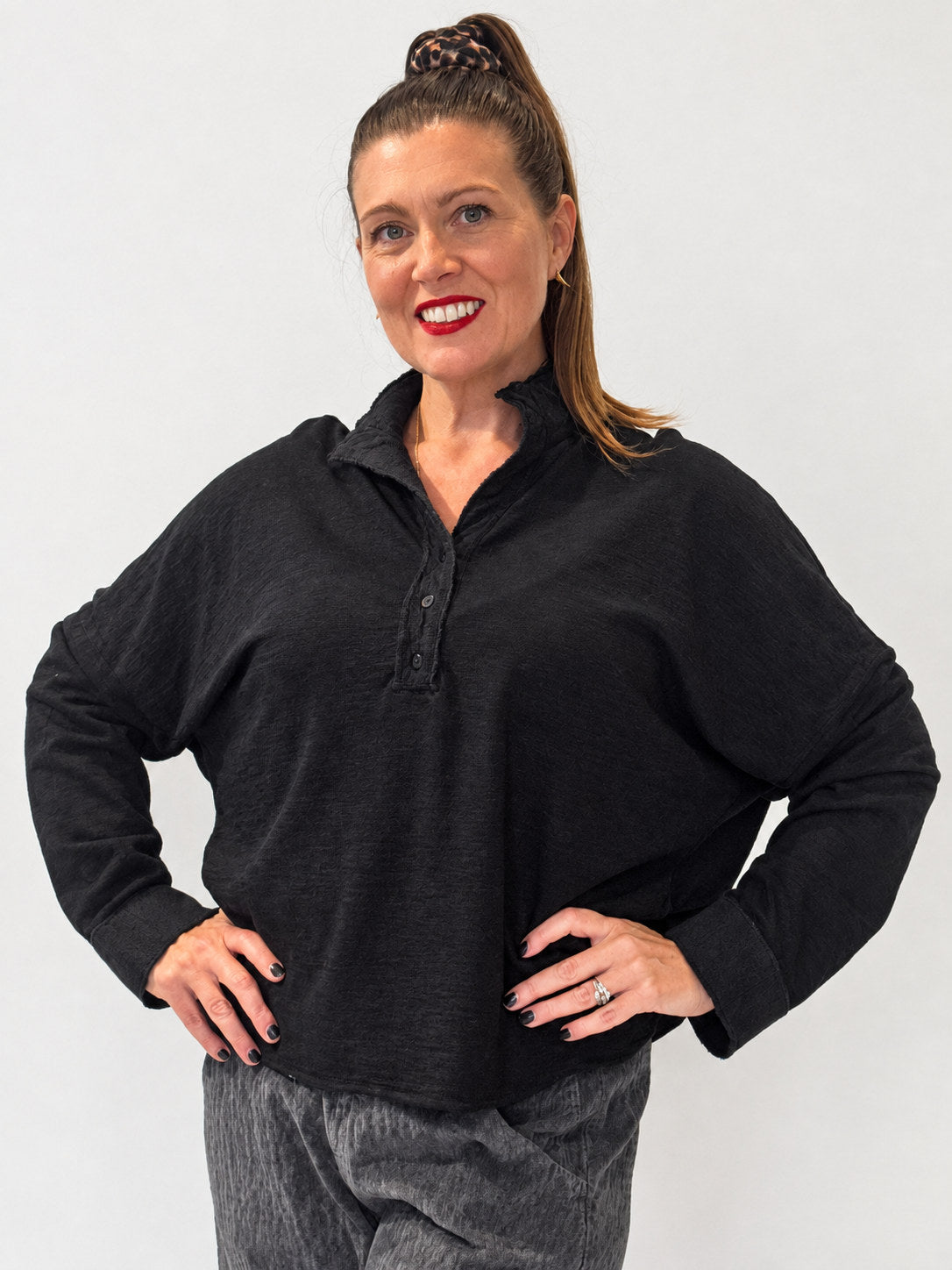 Transit black textured oversized wool top – front view