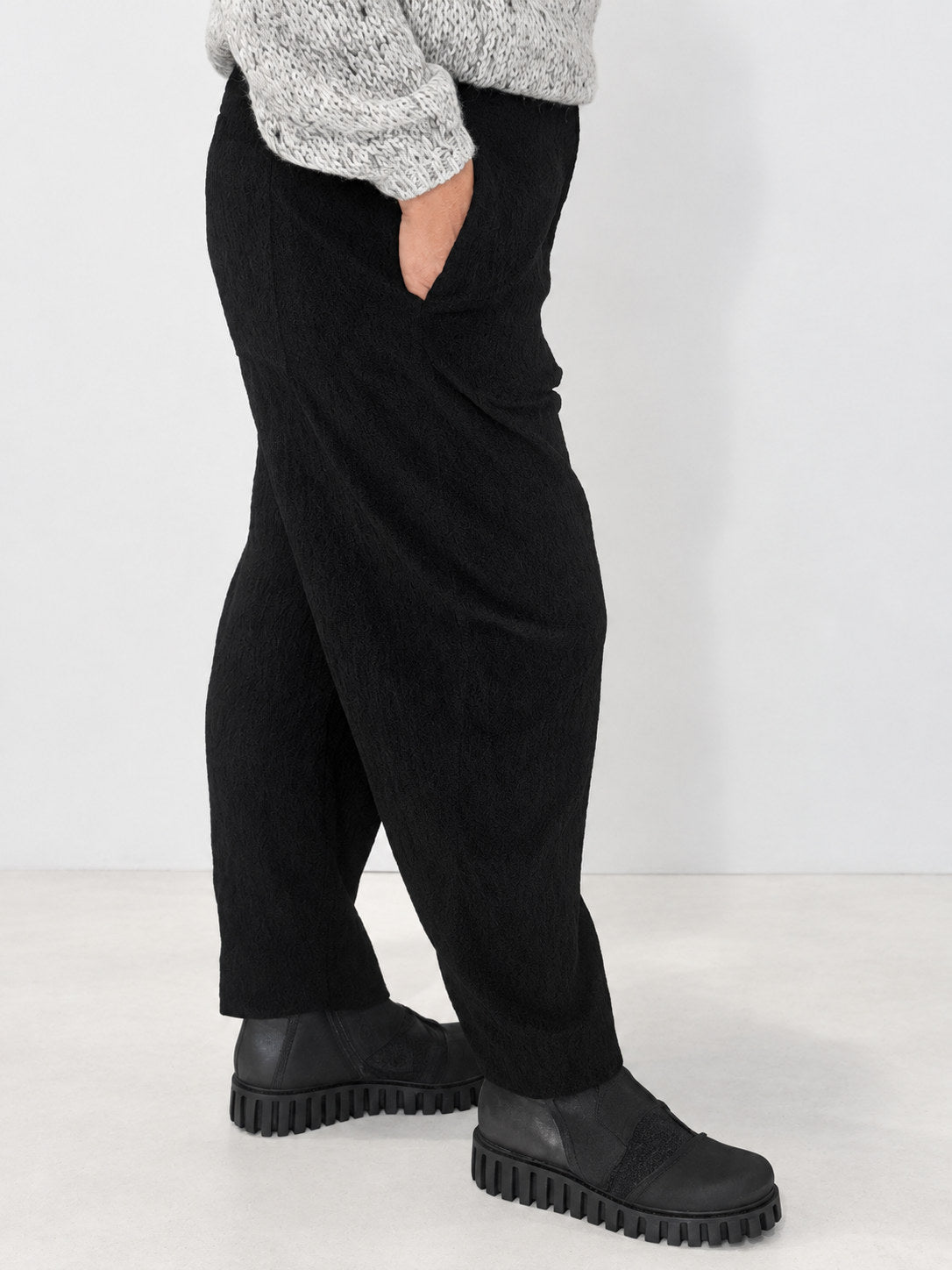 Transit black textured pull-on trousers – side view