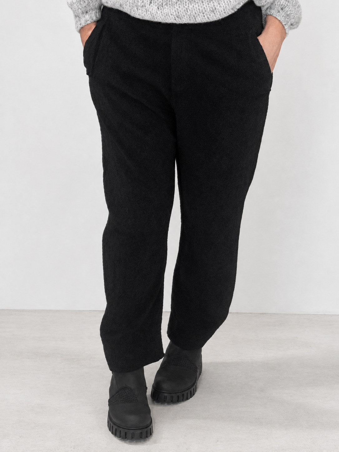 Transit black textured pull-on trousers – front view