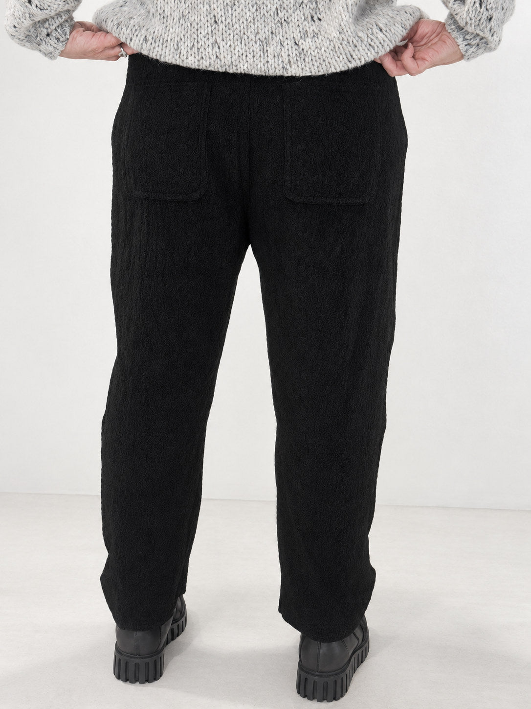 Transit black textured pull-on trousers – back view