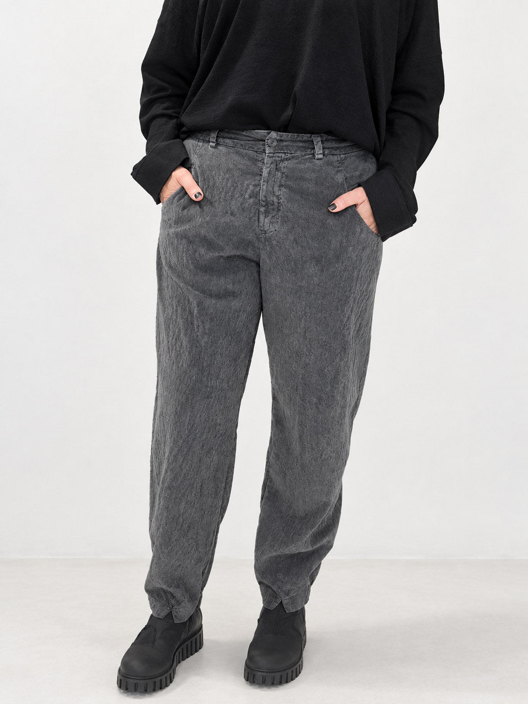 Transit grey textured tapered trousers – front view