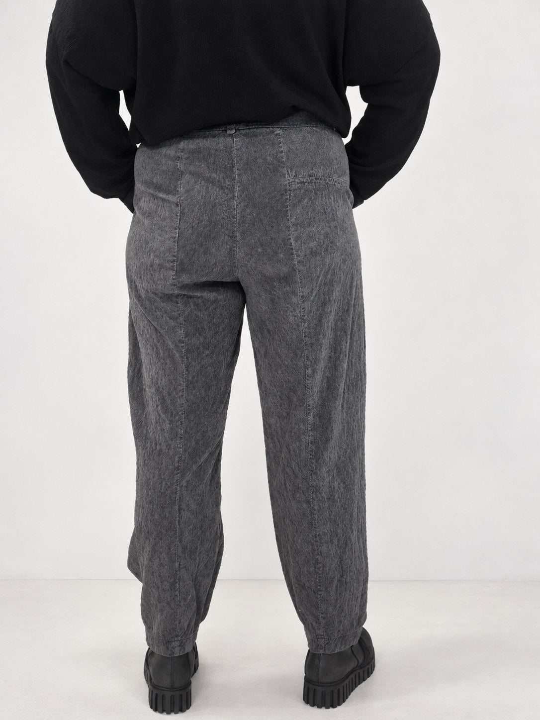 Transit grey textured tapered trousers – back view