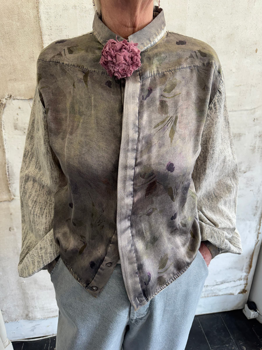 Umit Unal Soft Slub Shirt with Floral Attachment